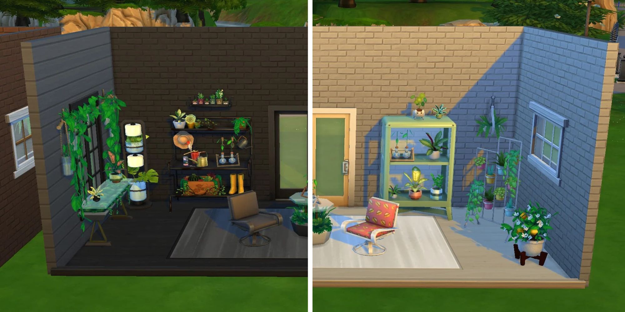 The Sims 4 - Everything Included In The Blooming Rooms Kit featuring Plant Lover's Patio in two different colors