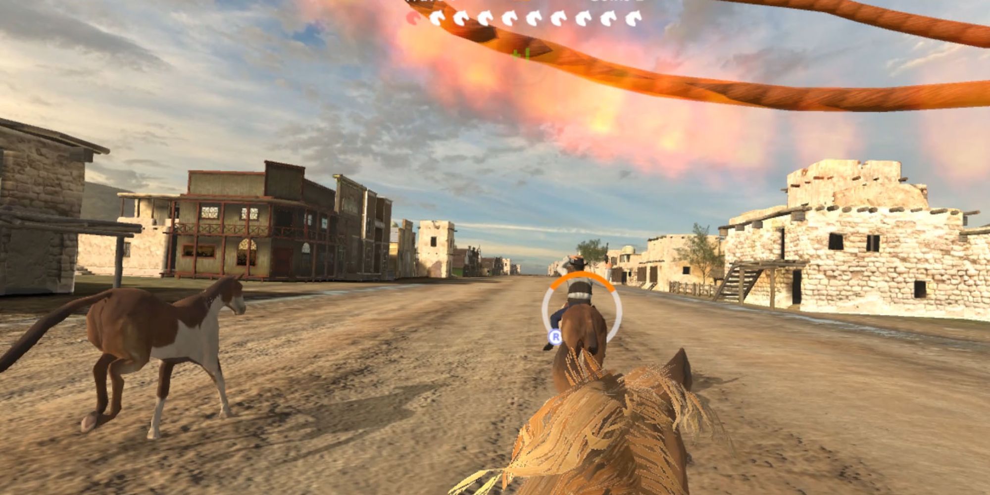 Racing and pulling people from horseback in VirZOOM Arcade