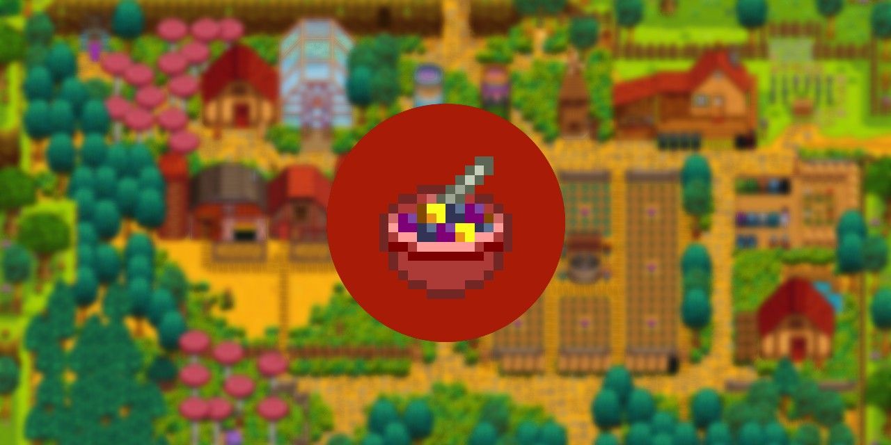 icon of Stardew Valley meal Fruit Salad on a blurred farm background