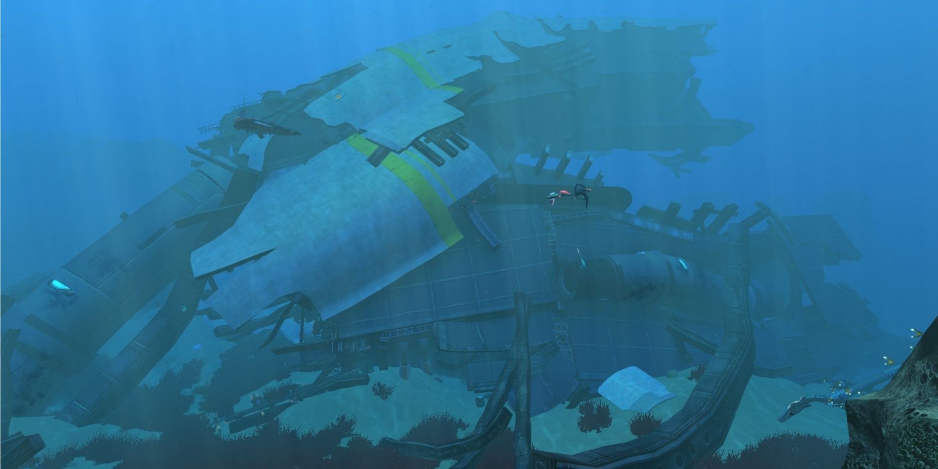 Wreckage underwater from Subnautica