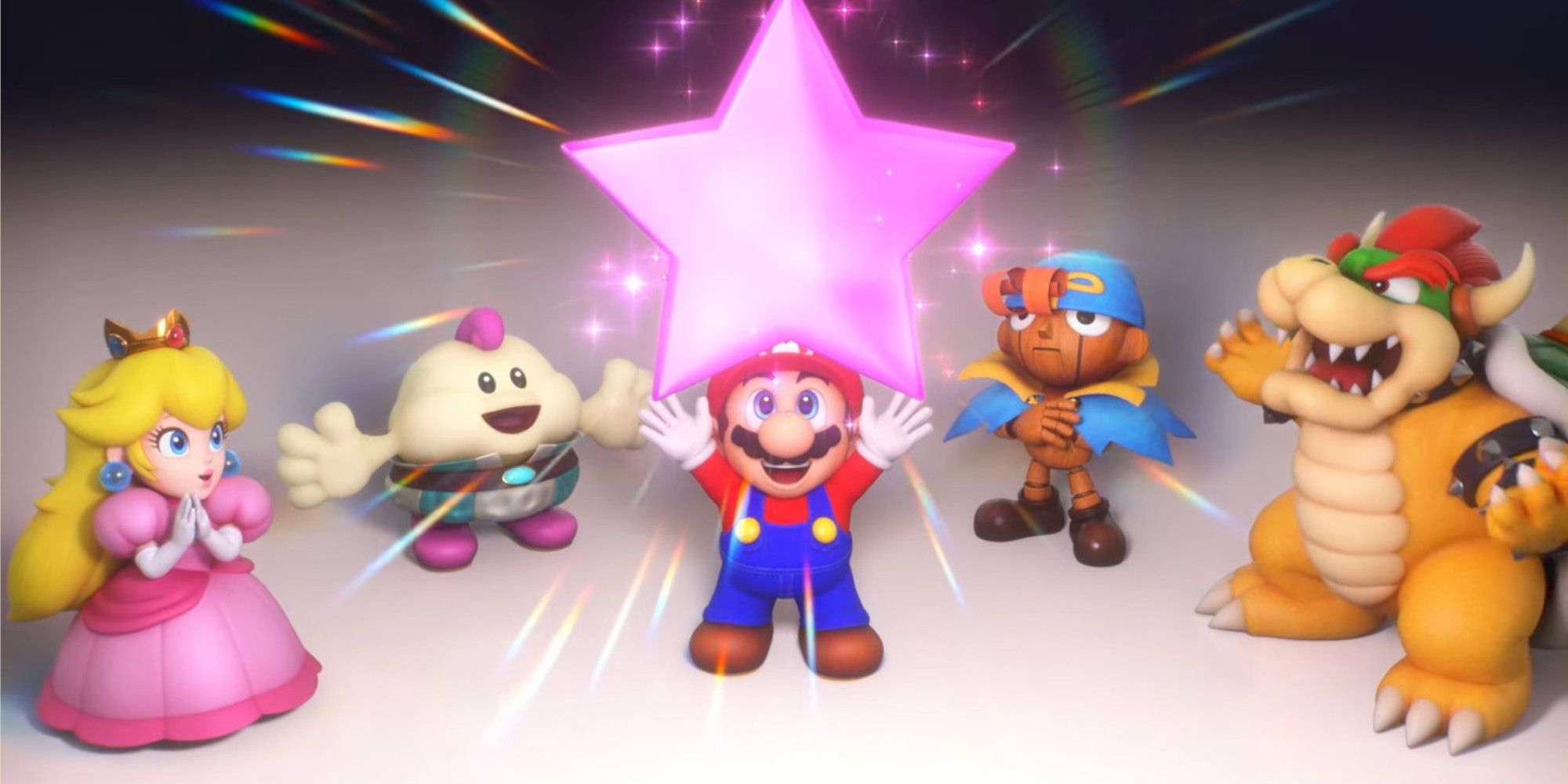 Peach, Mallow, Mario, Geno und Bowser im Super Mario-Rollenspiel.