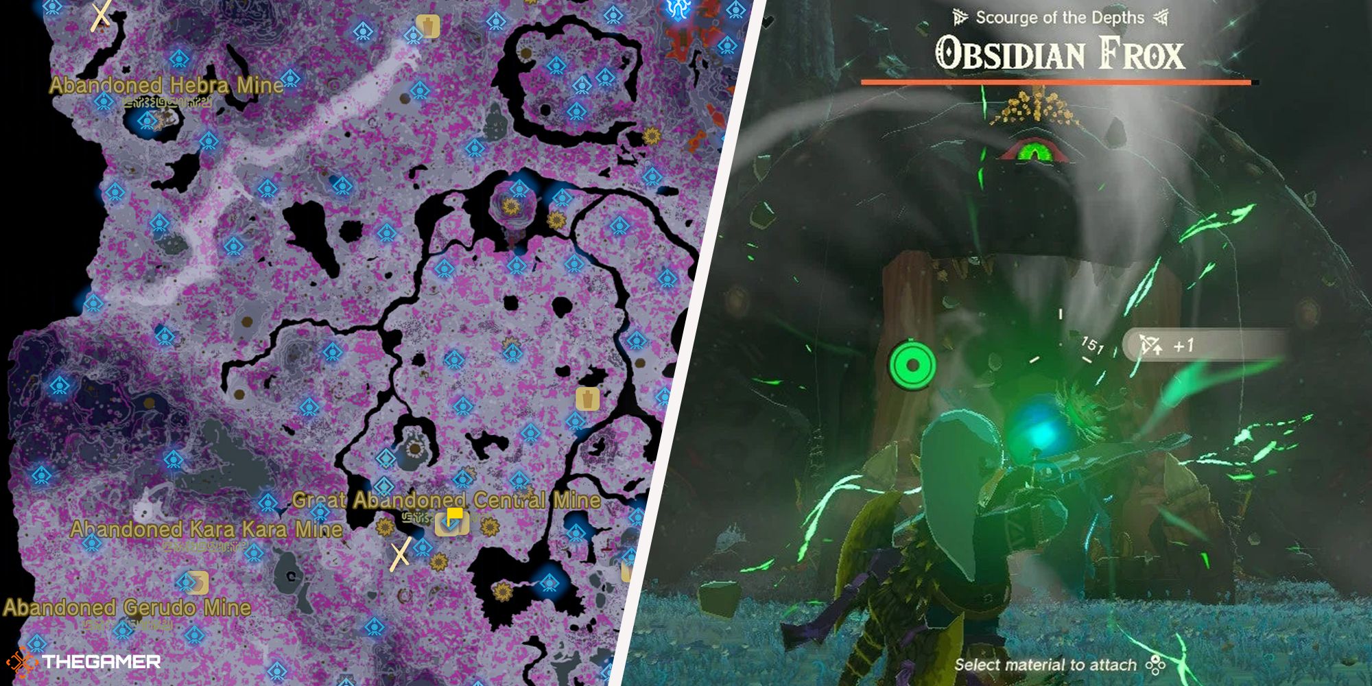Tears of the Kingdom - map of the depths on the left, Frox on the right