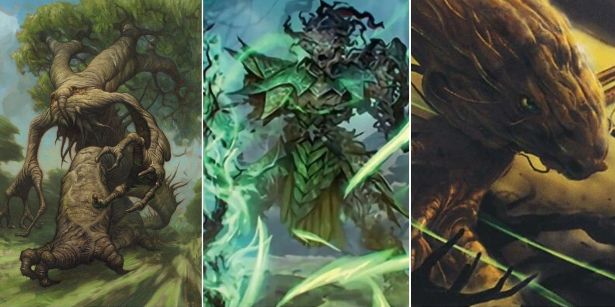 Artwork from three different legendary Treefolk creatures in Magic: The Gathering