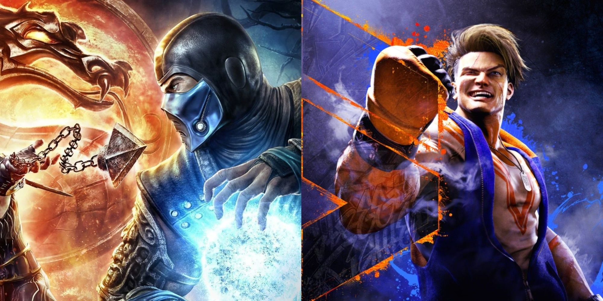 The box art to Mortal Kombat 9 and Street Fighter 6.