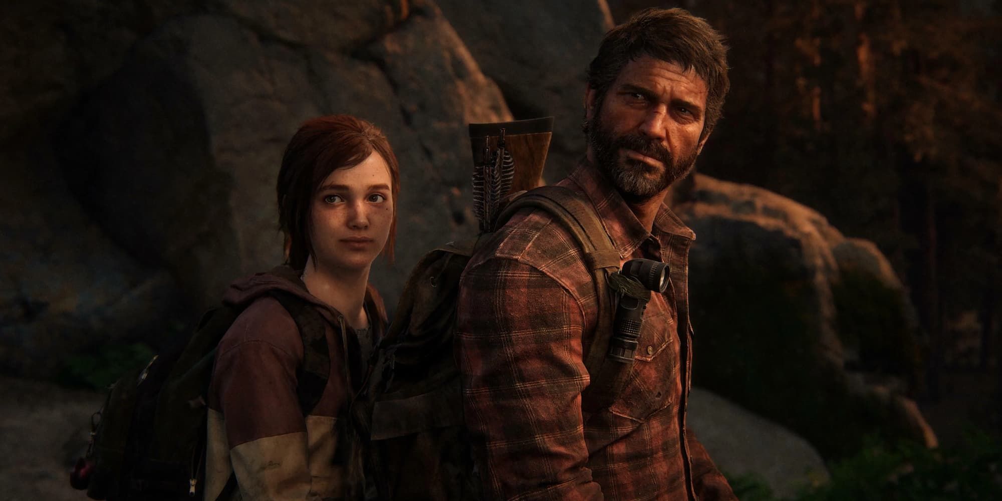 Ellie sits behind Joel on a horse in her winter jacket outfit in The Last Of Us Part 1.