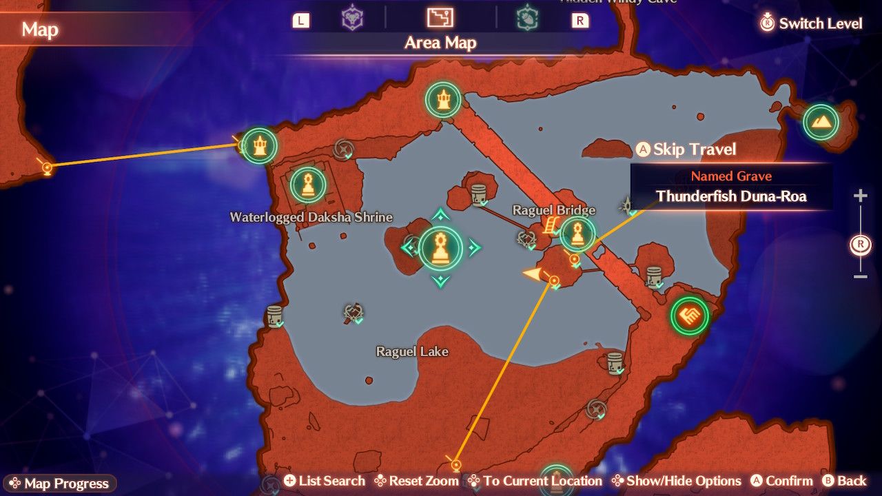 The map location of the Thunderfish Duna-Roa in Xenoblade Chronicles 3: Future Redeemed.