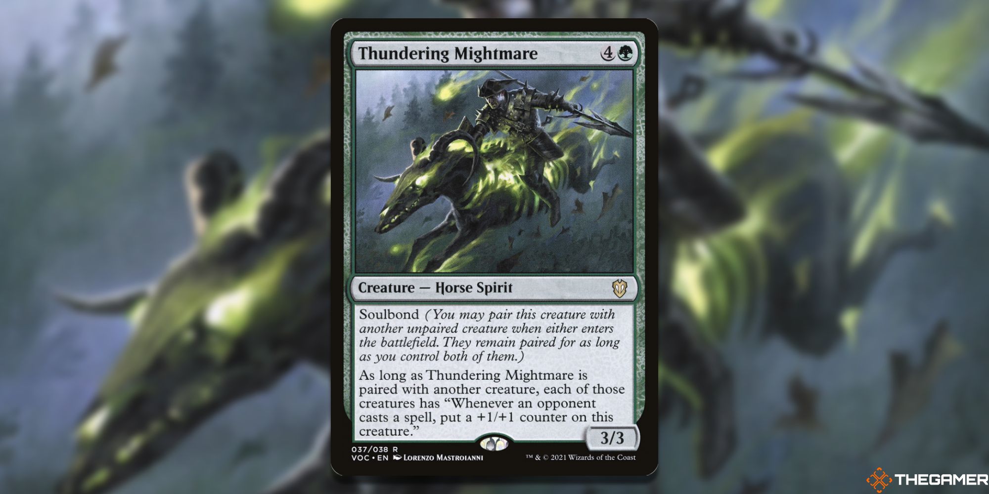 Thundering Mightmare card image in Magic: The Gathering, with artwork by Lorenzo Mastroianni