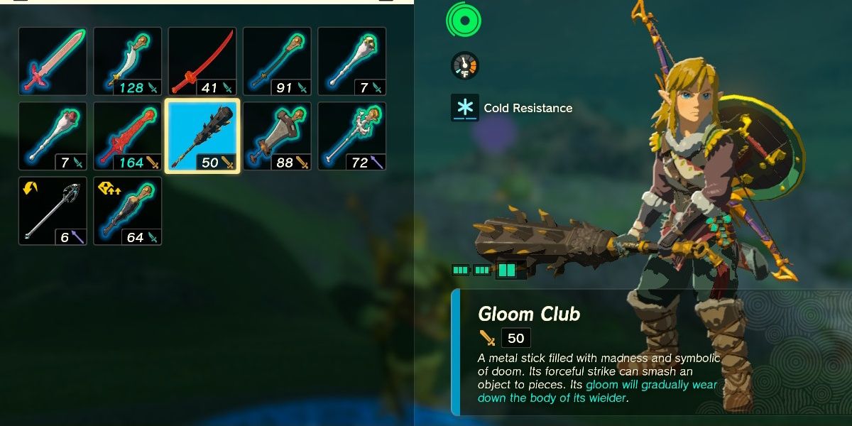 Link holds the Gloom Club in The Legend of Zelda: Tears of the Kingdom.