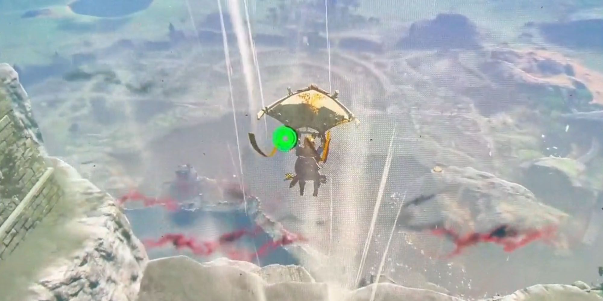 The Legend of Zelda: Tears of the Kingdom player flying into the air with a gust of wind