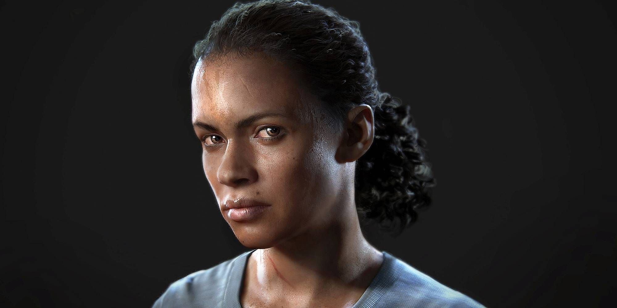Nadine Ross from Uncharted 4 and Uncharted: Lost Legacy looks into the camera