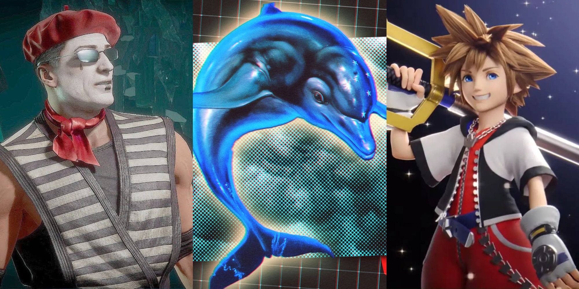 Ninja Mime Johnny Cage, Ecco The Dolphin, and Sora from Kingdom Hearts
