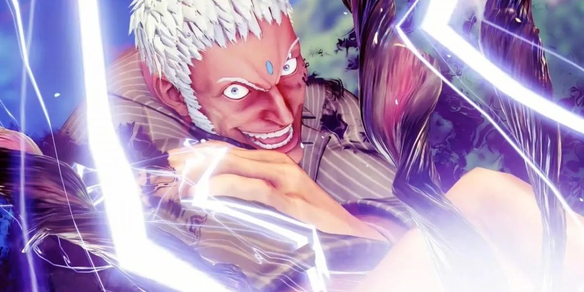 Urien with a creepy grin on his face as he clashes with an opponent
