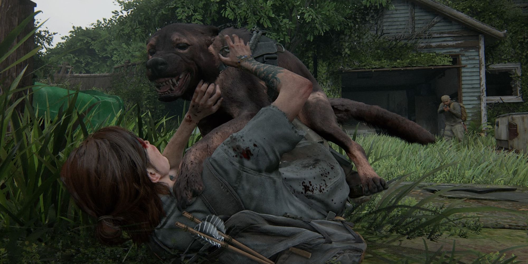 Dog fighting Ellie on the ground in the last of us part 2