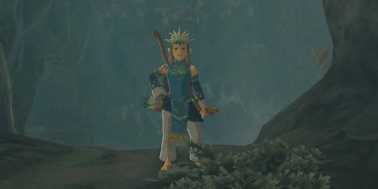 Link wears the Frostbite armor in a cave