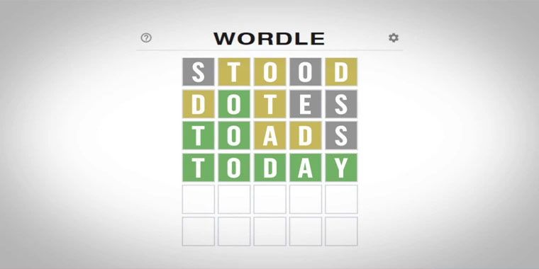 A word game is being played, showing the words, stand, feats, toads and today, which is the correct answer.