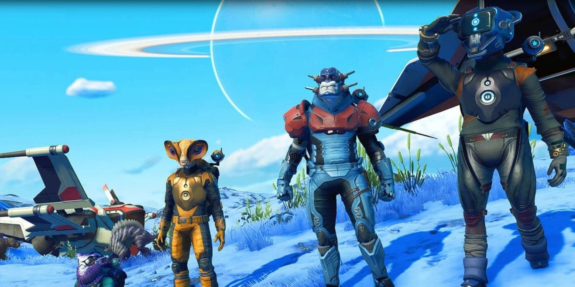 No Man's Sky: Players As Different Alien Races Standing Together