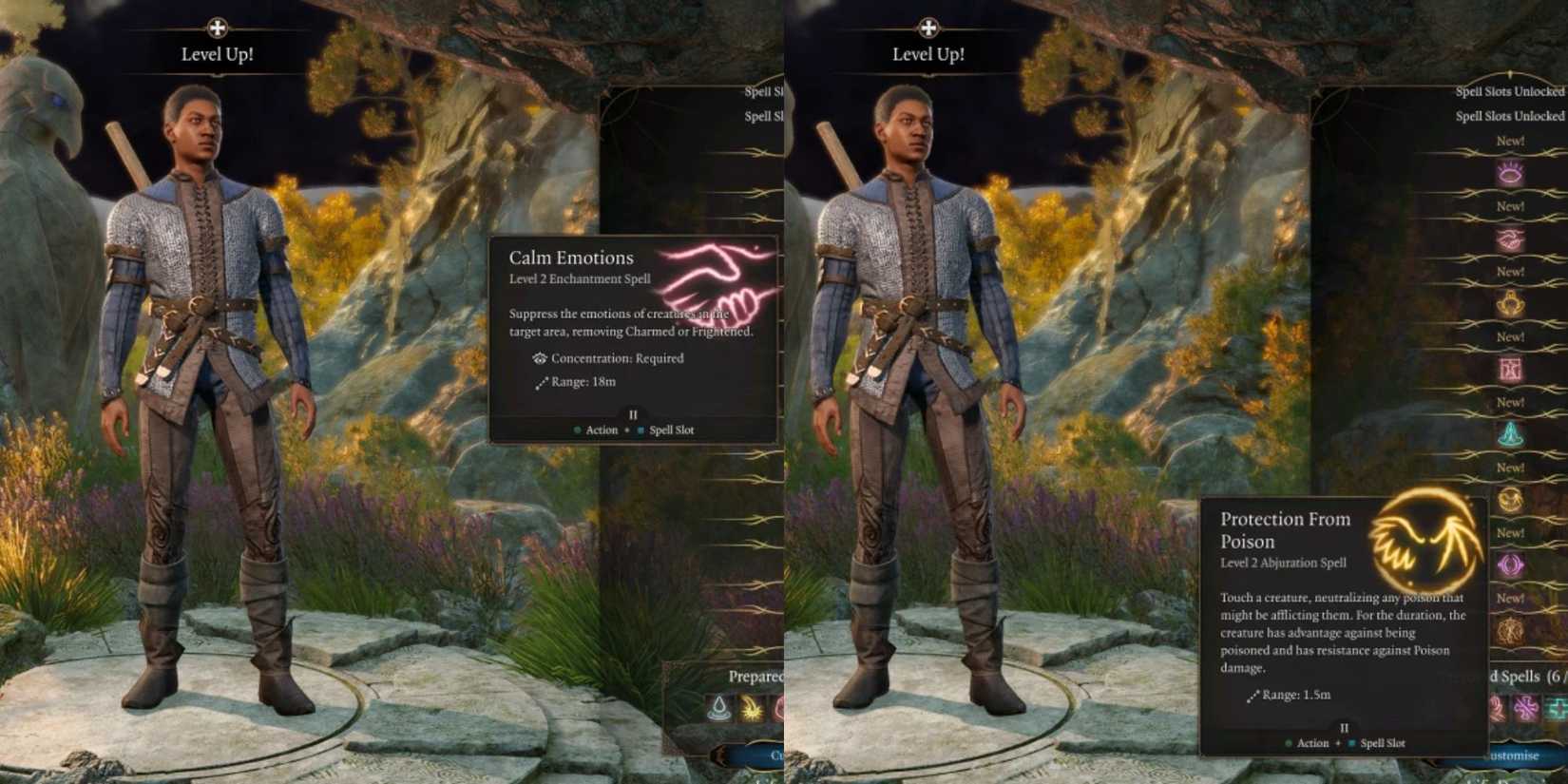 A divided image of "Up level" Screen in the gate of Baldler - a new spelling cute.