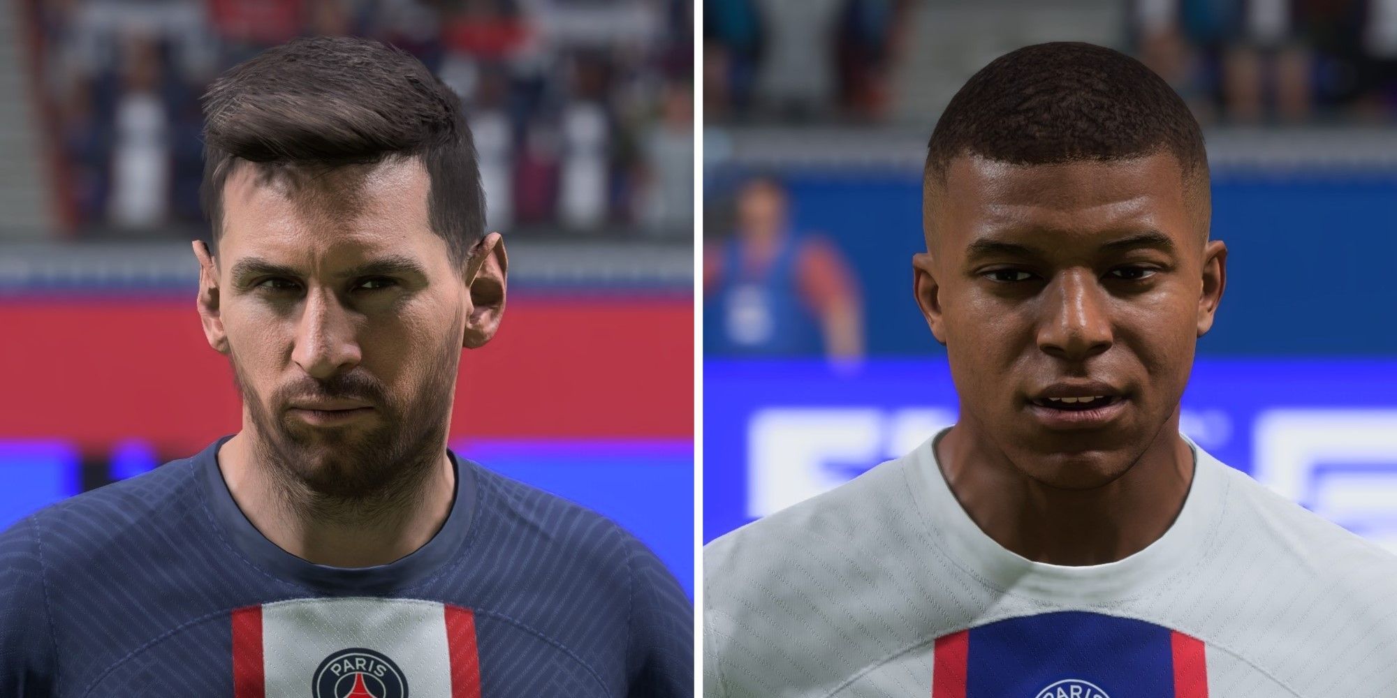 An image of Lionel Messi and Kylian Mbappe in FIFA 23