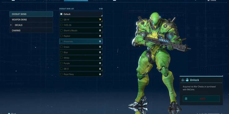 A futuristic Exosuit with snake-like pattern and neon green and yellow color