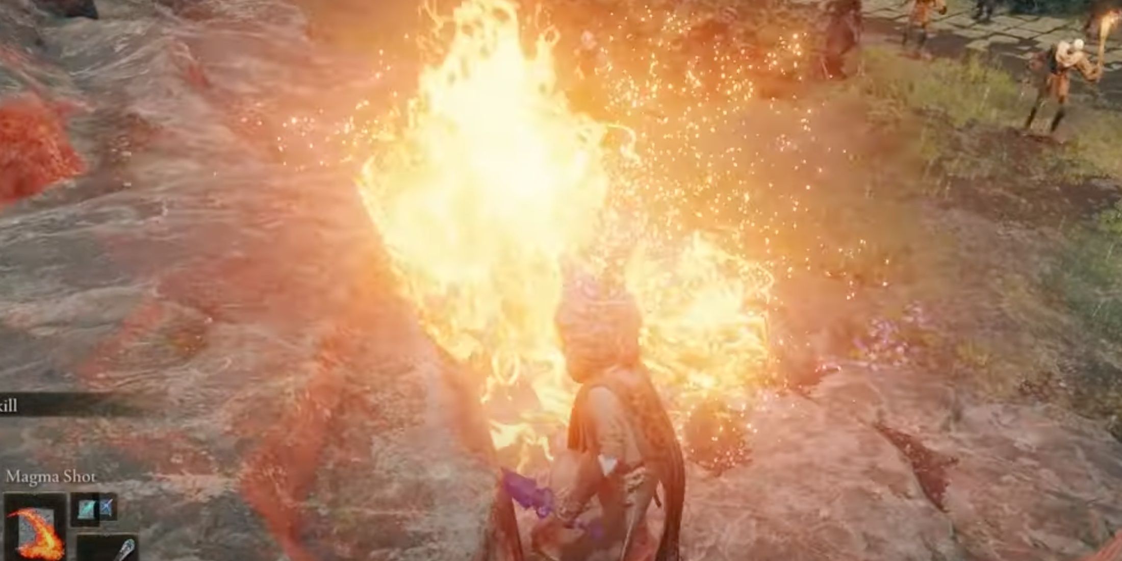 The Tarnished unleashes a Magma Shot in Elden Ring.