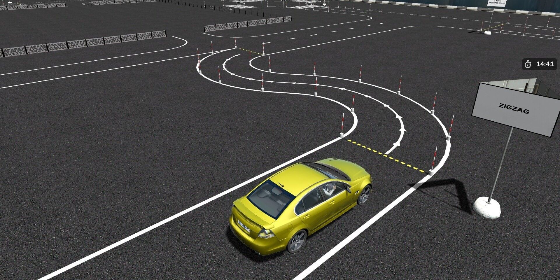 City Car Driving ZigZag practice course yellow car on course