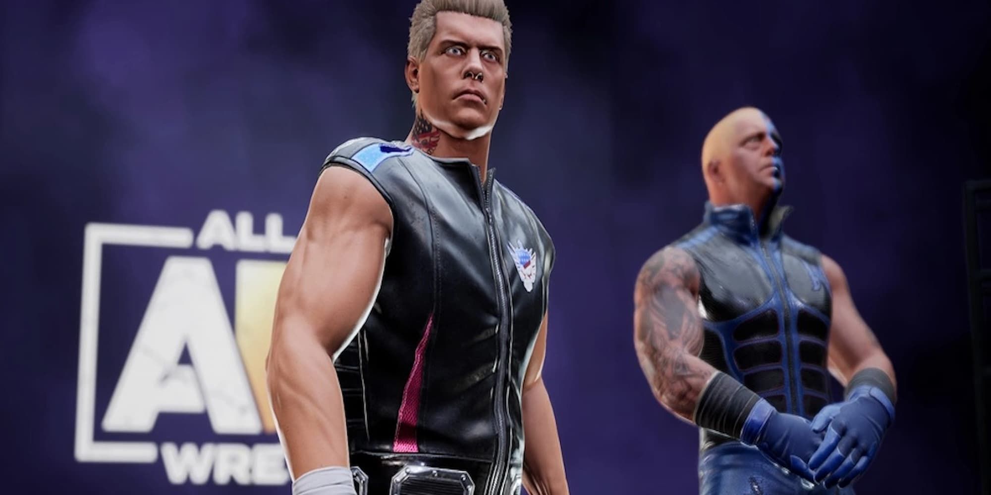 Cody Rhodes makes his entrance with his brother, Dustin Rhodes, behind him in AEW Fight Forever,