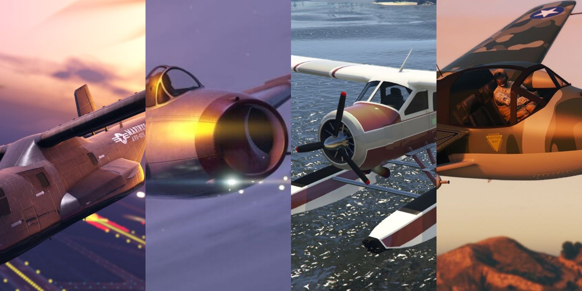 A collage showing four different planes in GTA Online.