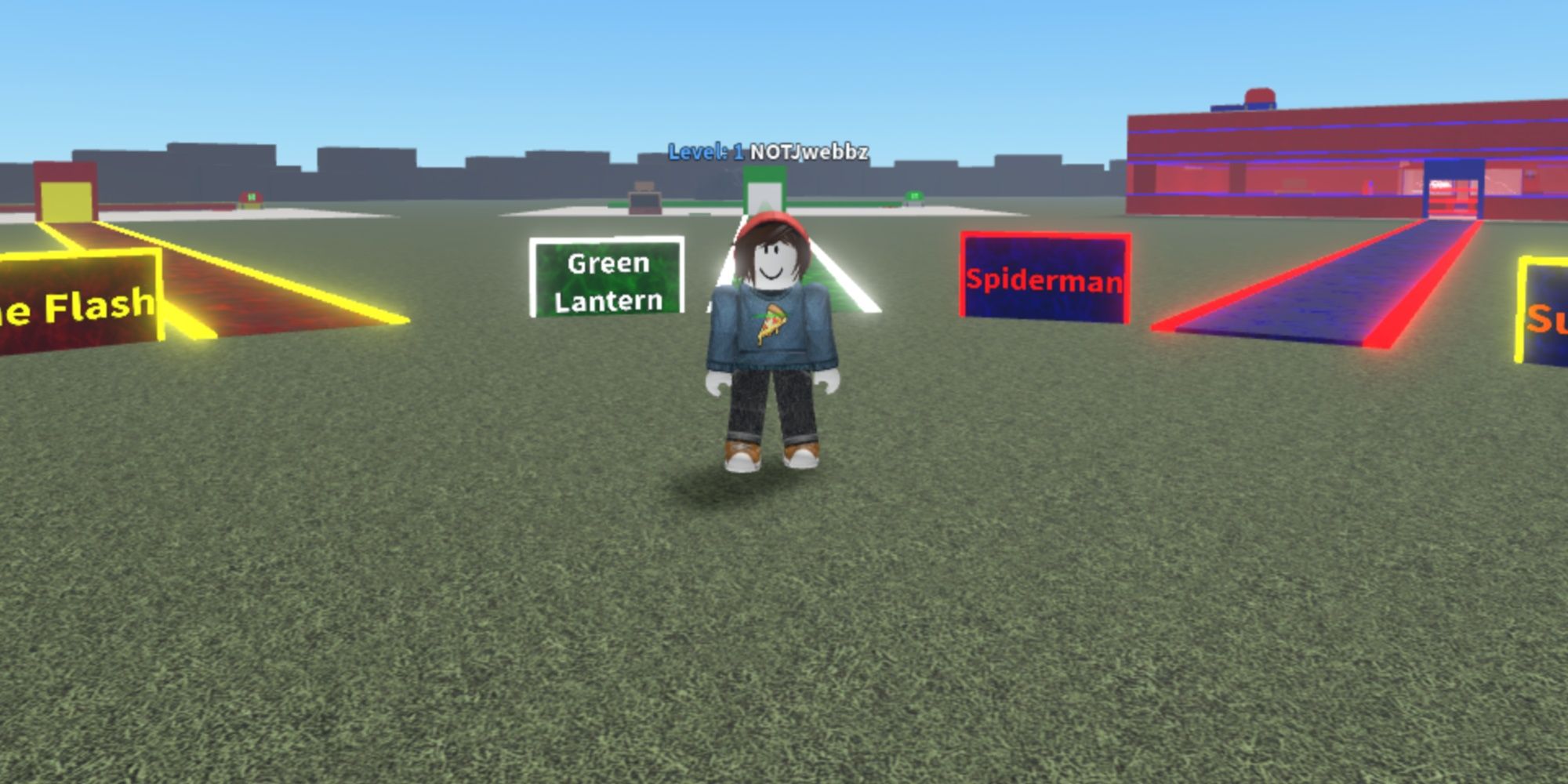 Our character in the main lobby in Roblox - Super Hero Tycoon
