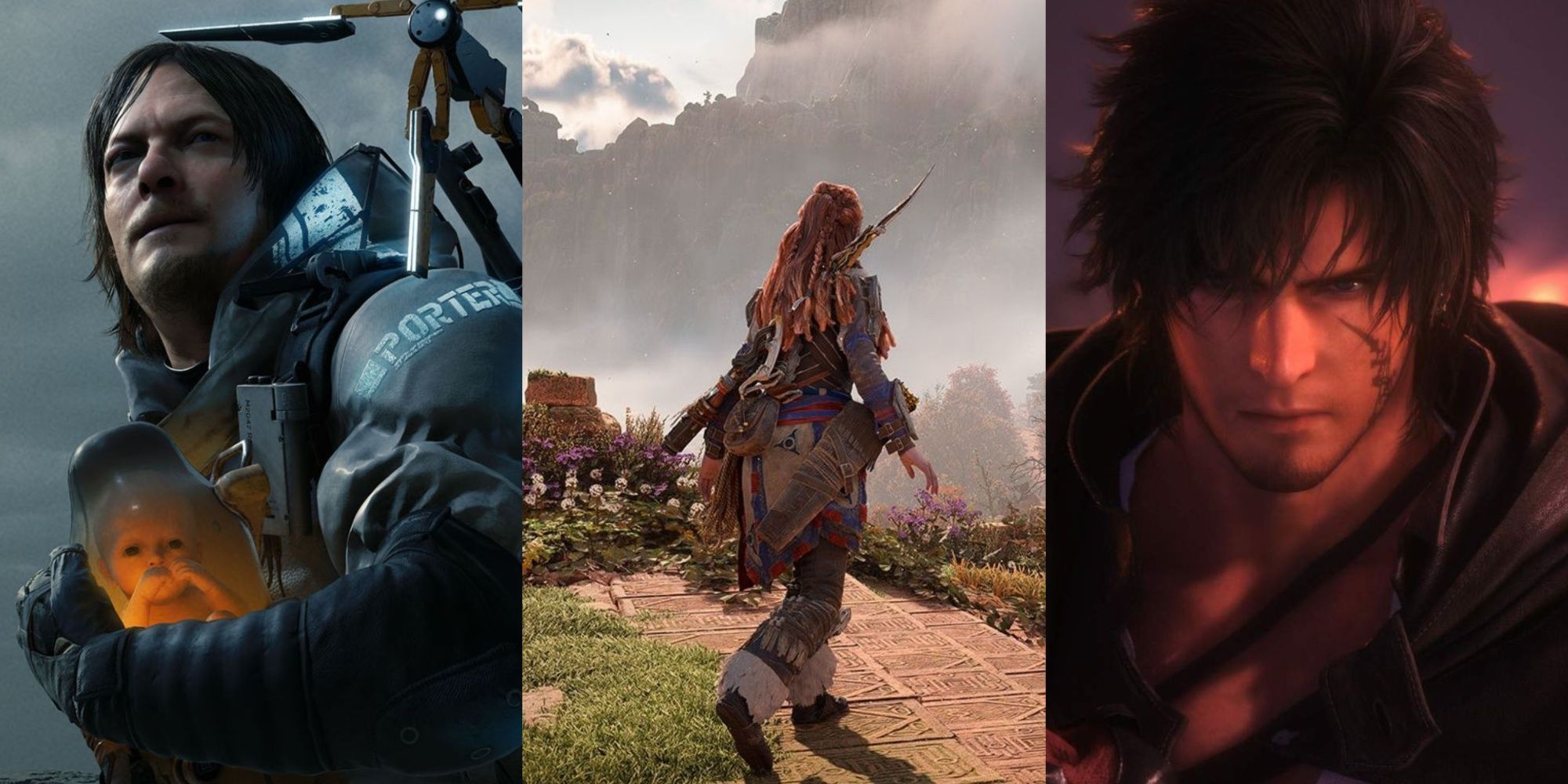 Death Stranding, Horizon Forbidden West and Final Fantasy 16 Protagonists side by side