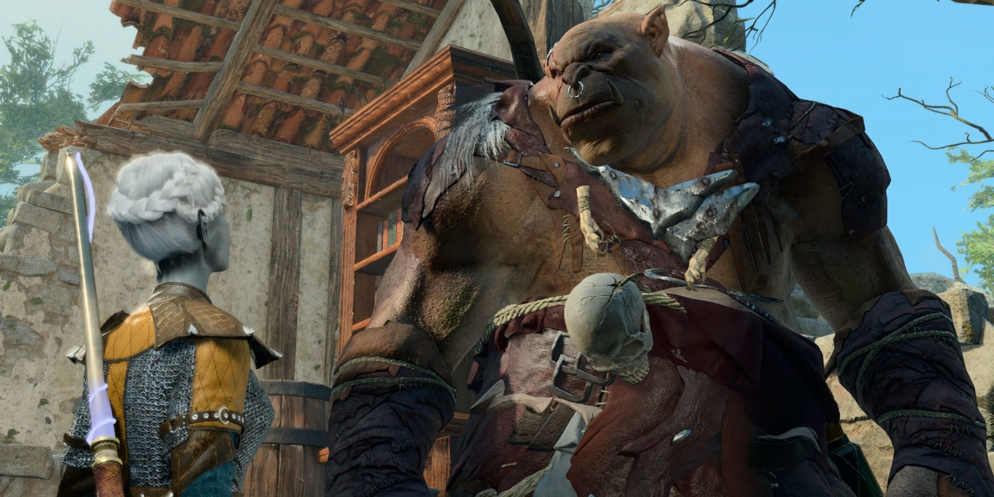 A player speaking With Lump The Enlightened Ogre At The Blighted Village in Baldur's Gate 3.