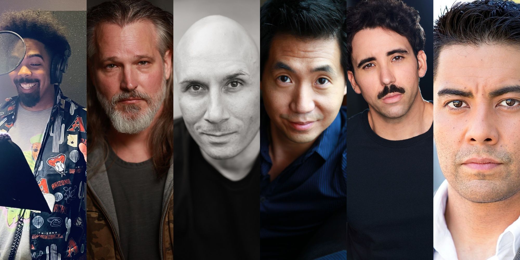 A collage of IMDB images of six actors voicing a male protagonist in Remnant 2, including Kane Jungbluth-Murry, Scott Whyte, Andrew Morgado, Greg Chun, Antony Del Rio, and Noshir Dalal.