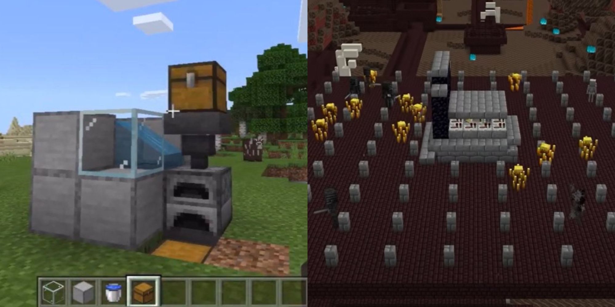 Two screenshots showing buildings in Minecraft.