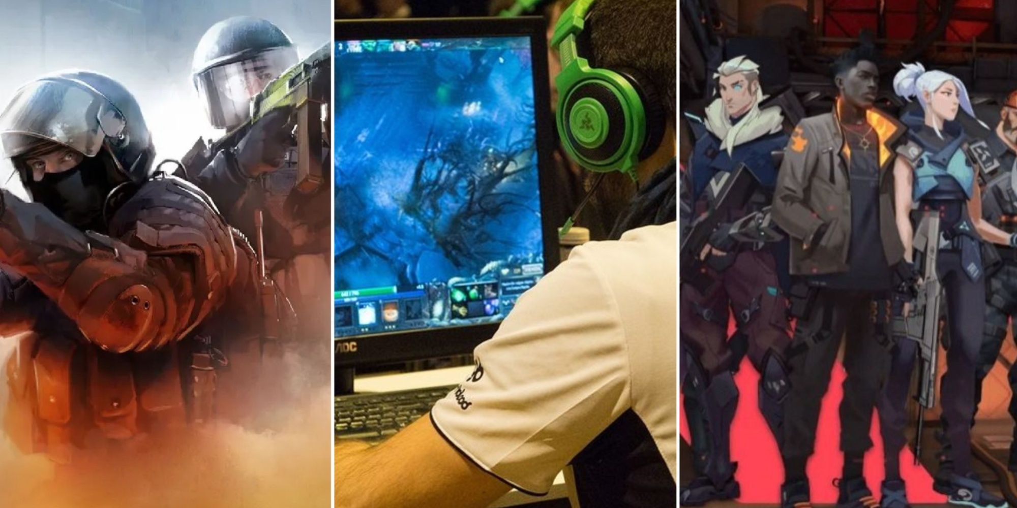 Cover Image For Most Popular E-Sports Titles With A Dota 2 Player, Valorant Agents, And CSGO Promo Image