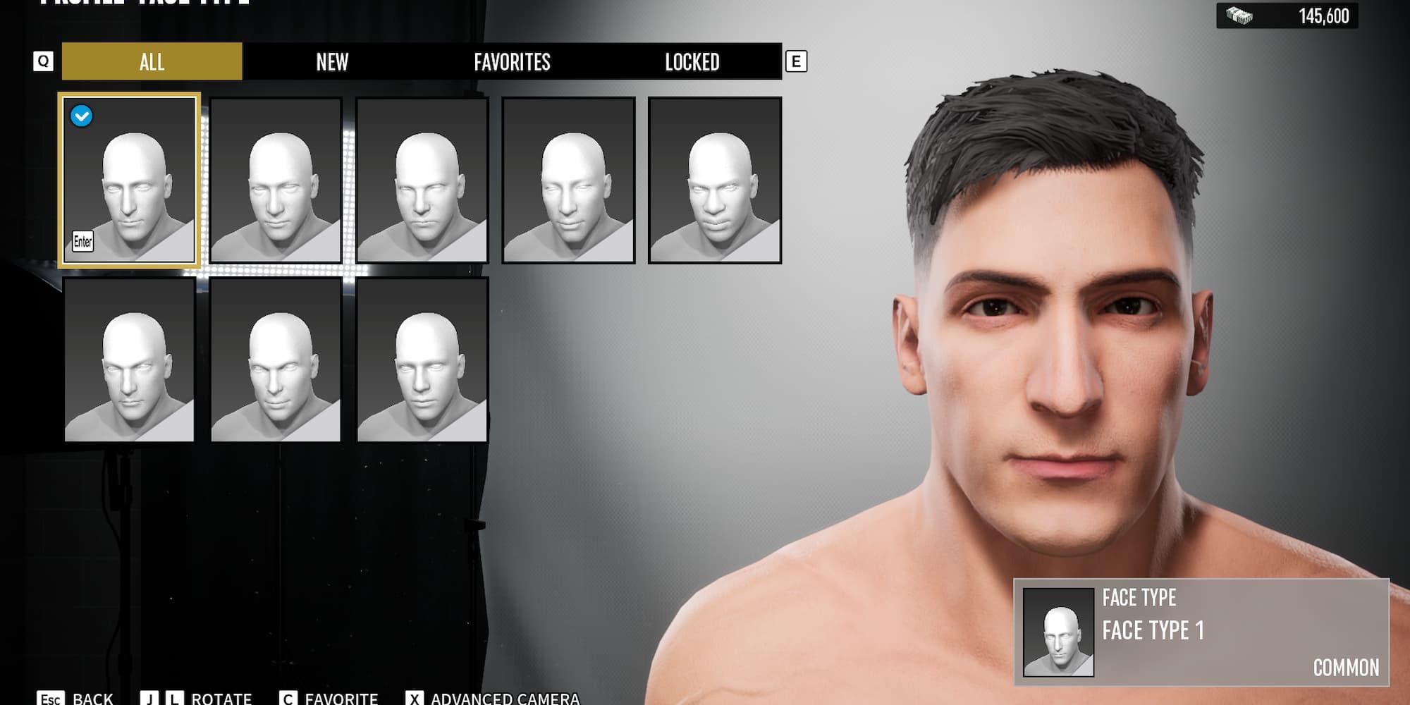 The face type is being selected for a Custom Wrestler in AEW Fight Forever.