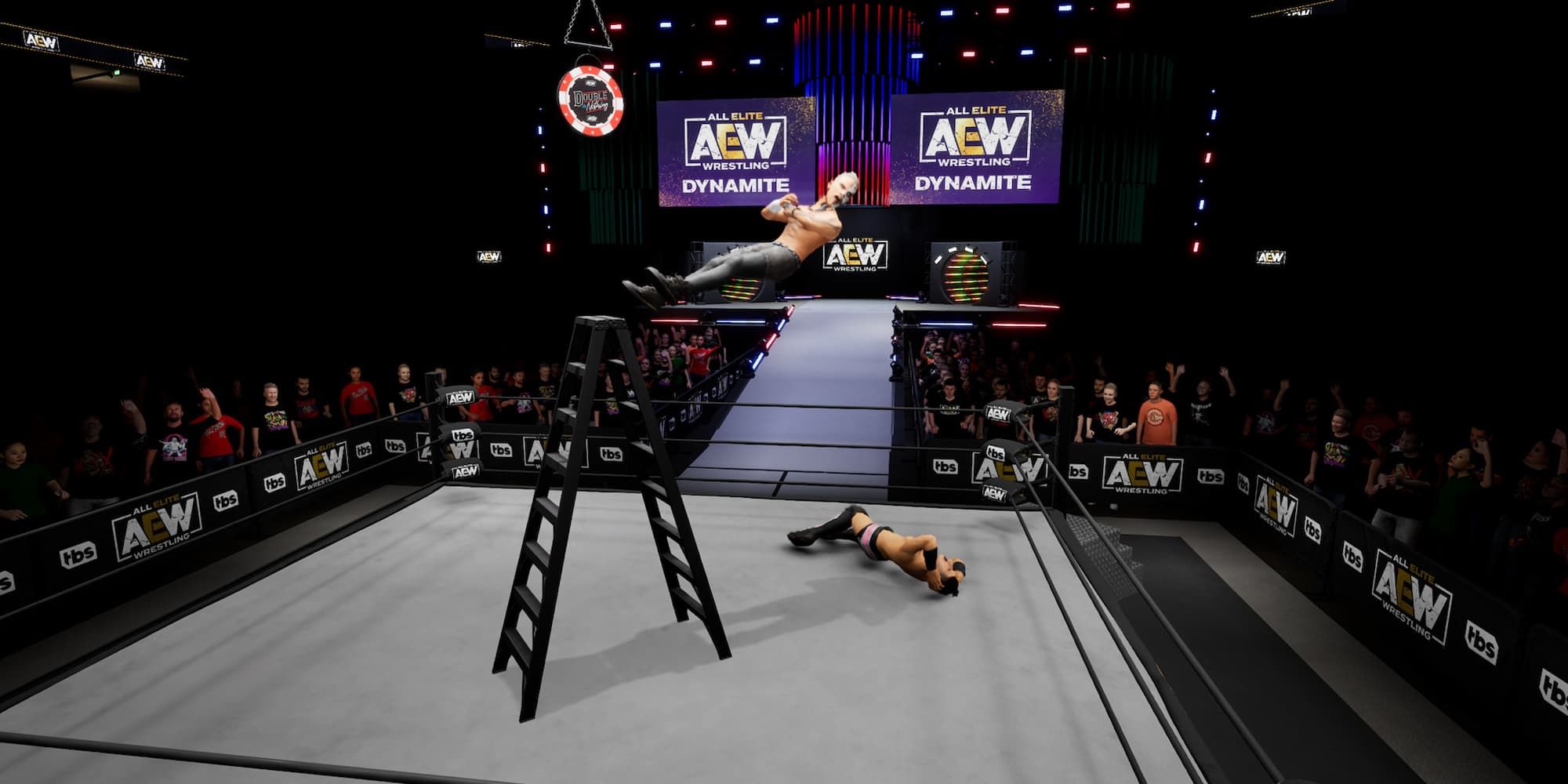 Darby Allin goes for his Coffin Drop finisher off of a ladder onto Sammy Guevara in AEW Fight Forever.