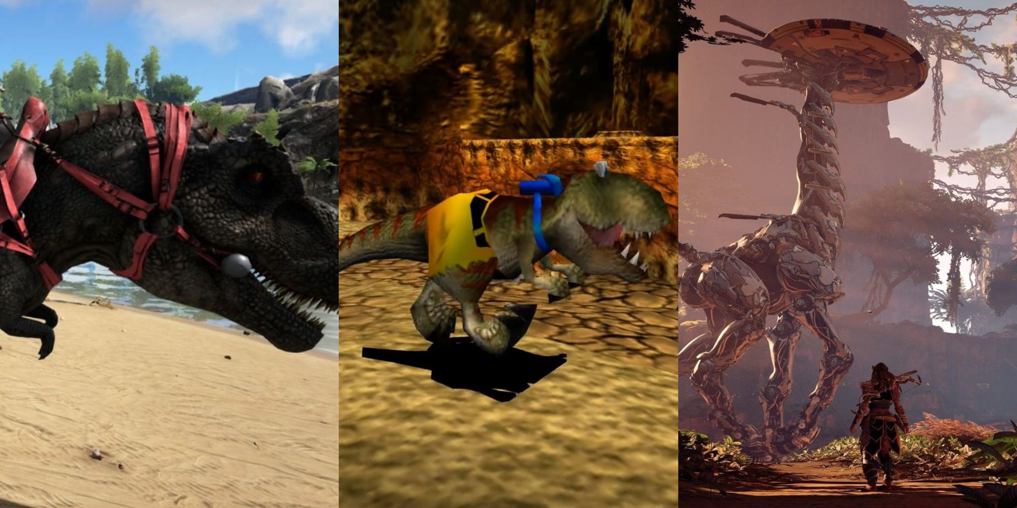 Dinosaurs in Ark Survival Evolved, Banjo-Tooie, and Horizon Zero Dawn