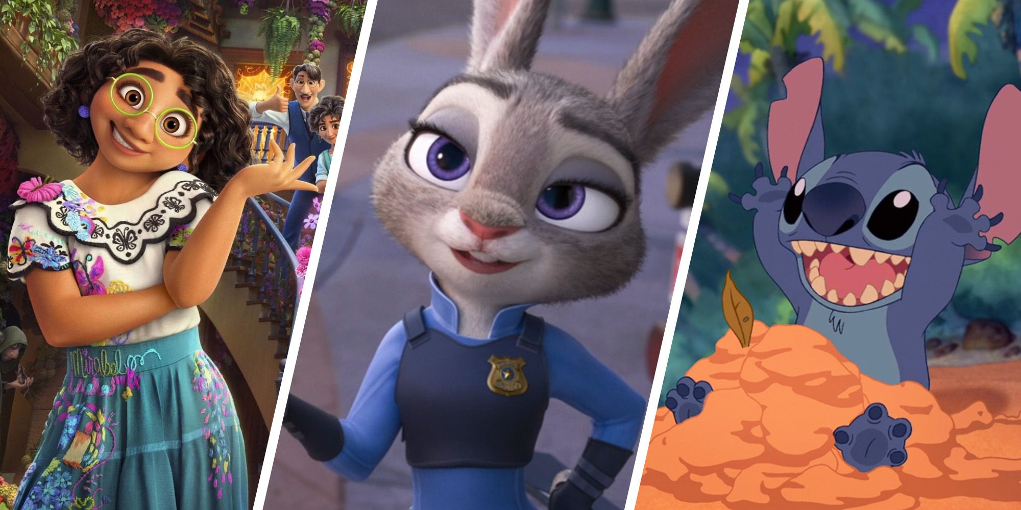 Disney Movies With Original Stories - Split Image Of Encanto, Zooptopia, And Lilo & Stitch