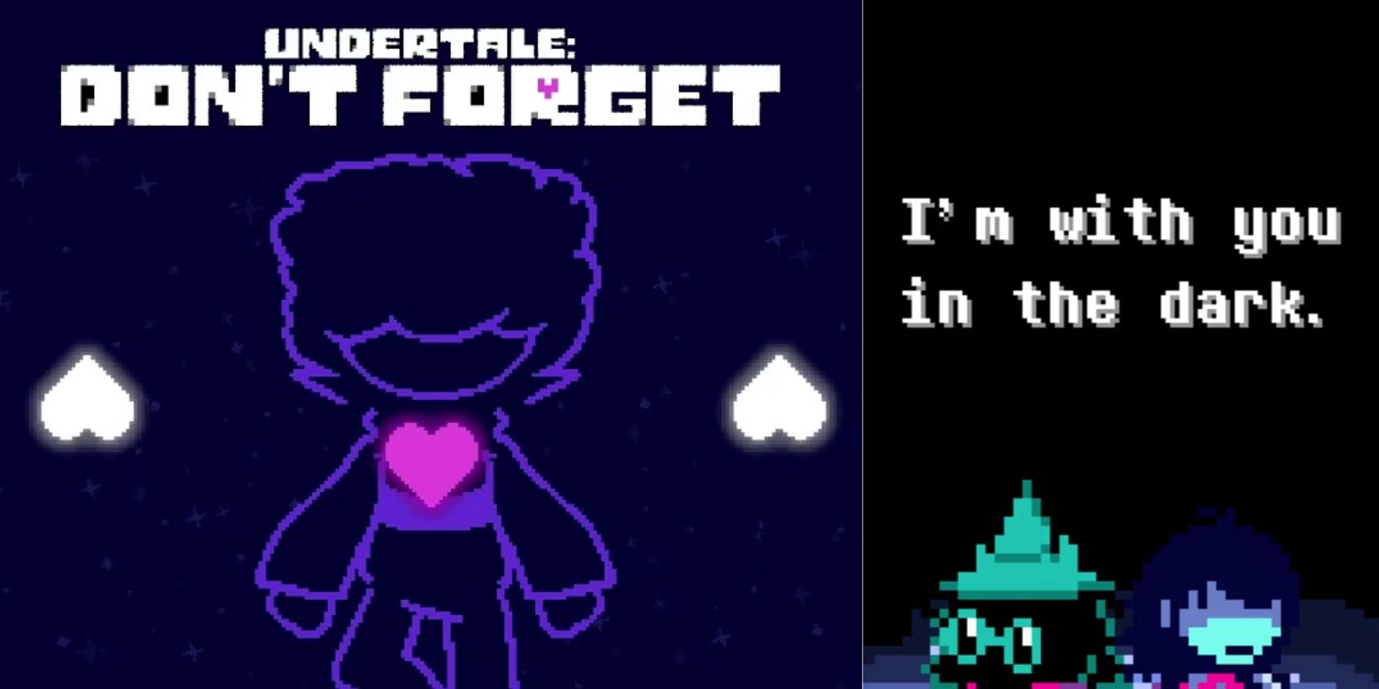 Don't Forget Split Image Showing Floating Kris And Ralsei With Kris