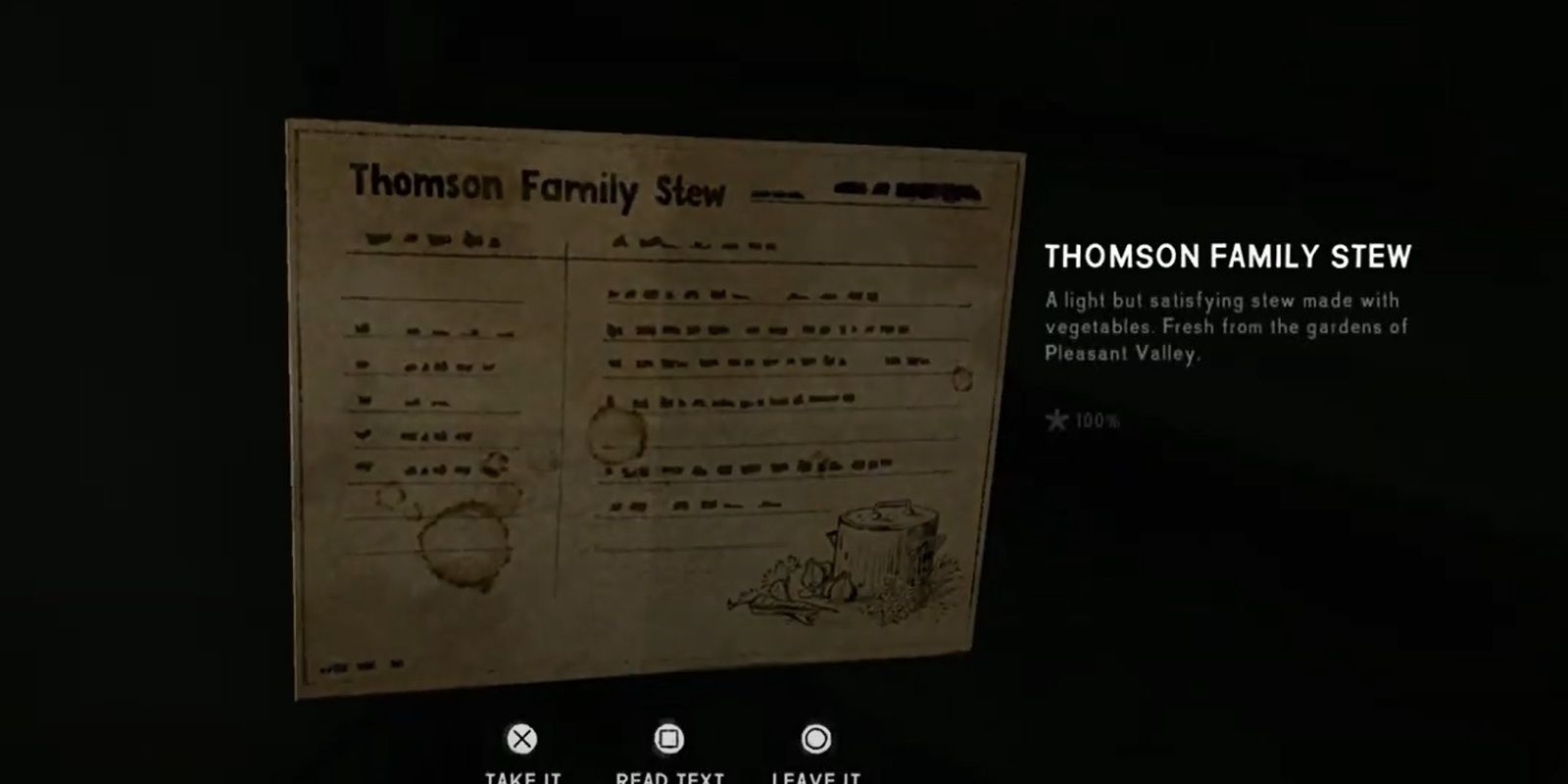 The long dark thompson family recipe card
