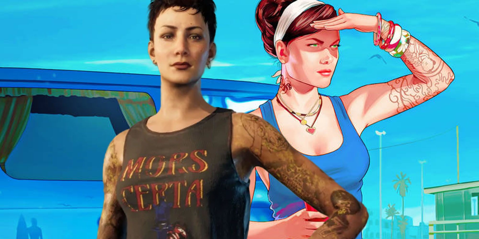 Far Cry 6 Zenia next to a woman from GTA Online loading screen