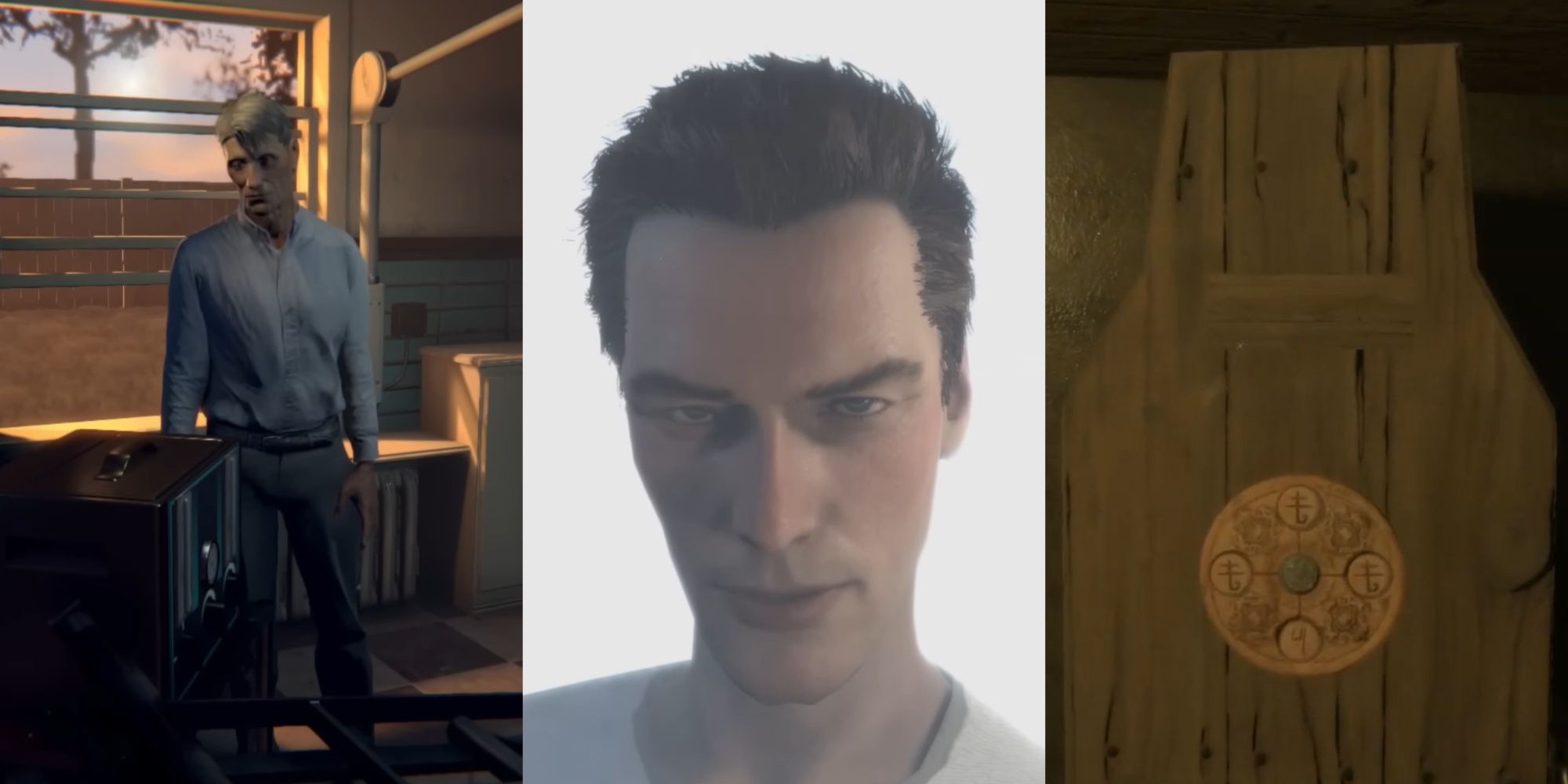 featured image mortuary assistant all endings ranked, featuring raymond standing next to a window and the embalming machine, rebecca's father, and the coffin prision for the posessed