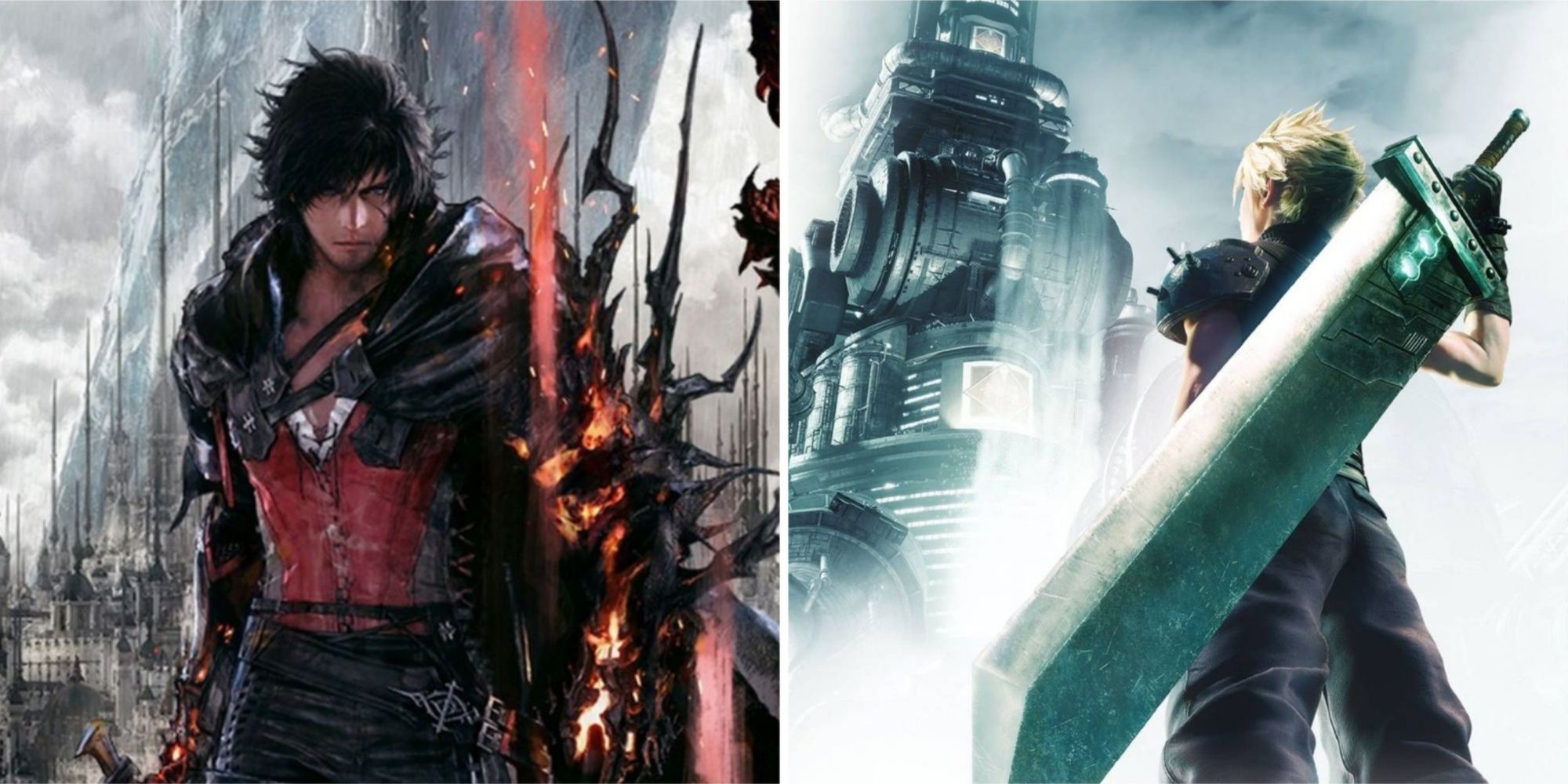 Final Fantasy 16 or Final Fantasy 7 Remake Which Is Better collage - Clive on left, Cloud on right