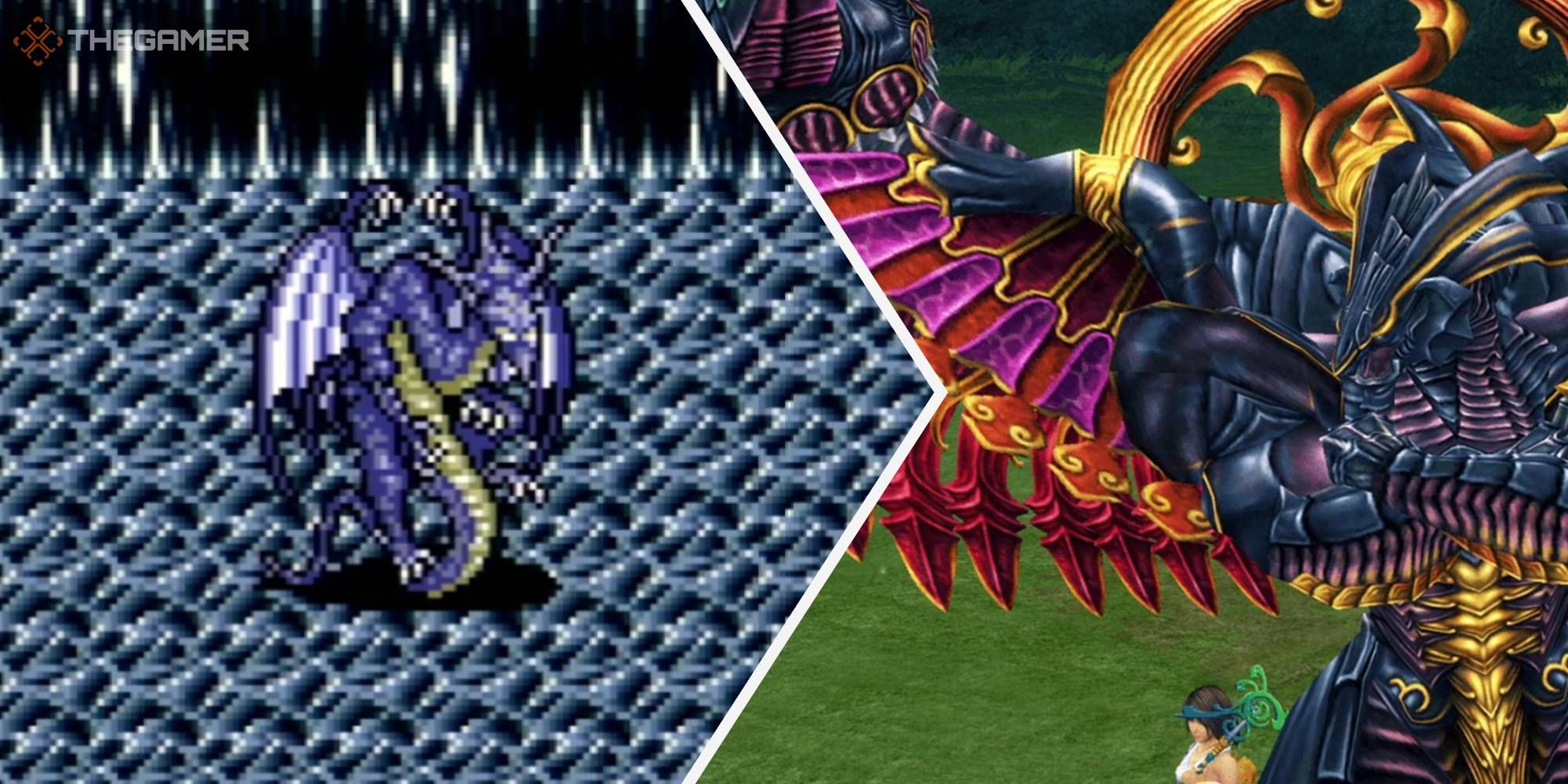 Final Fantasy 4's Bahamut seems to have a showdown with Final Fantasy 10's Bahamut