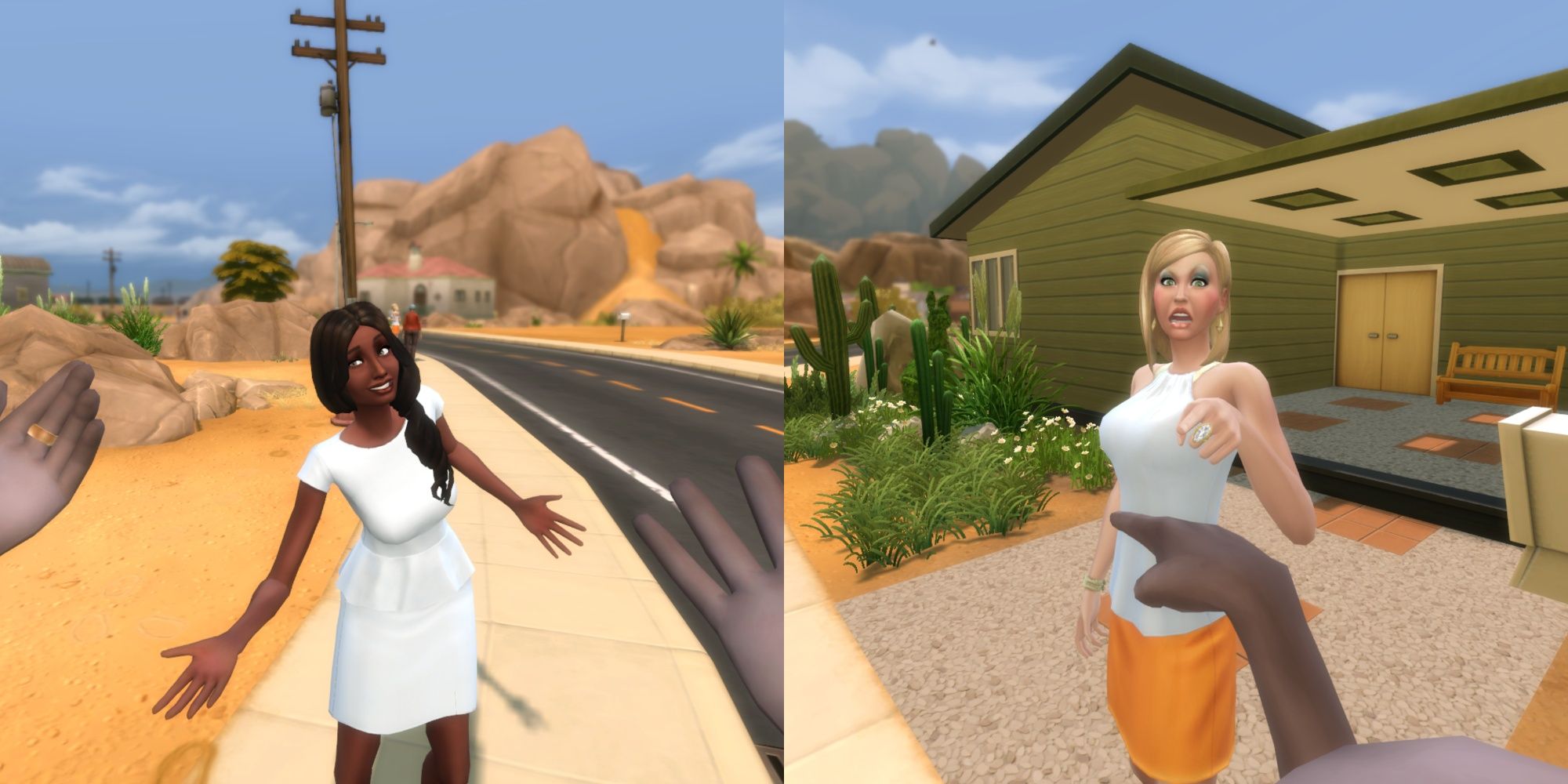First Person Mode: Friendly Greeting (Left), Rude Greeting (Right)