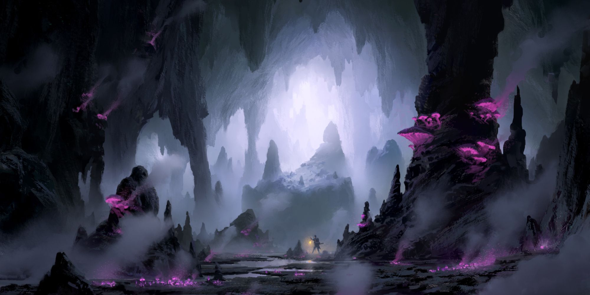 Forgotten realms swamp cave with glowing purple mushrooms Swamp by Piotr Dura