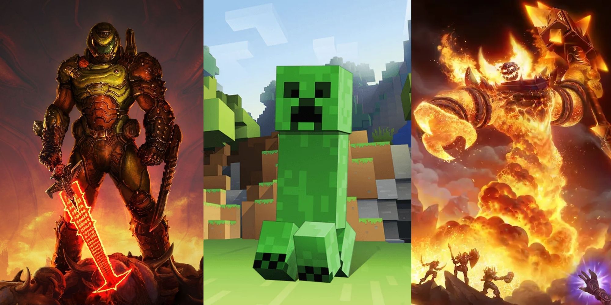 Doom Eternal, Minecraft, and World of Warcraft