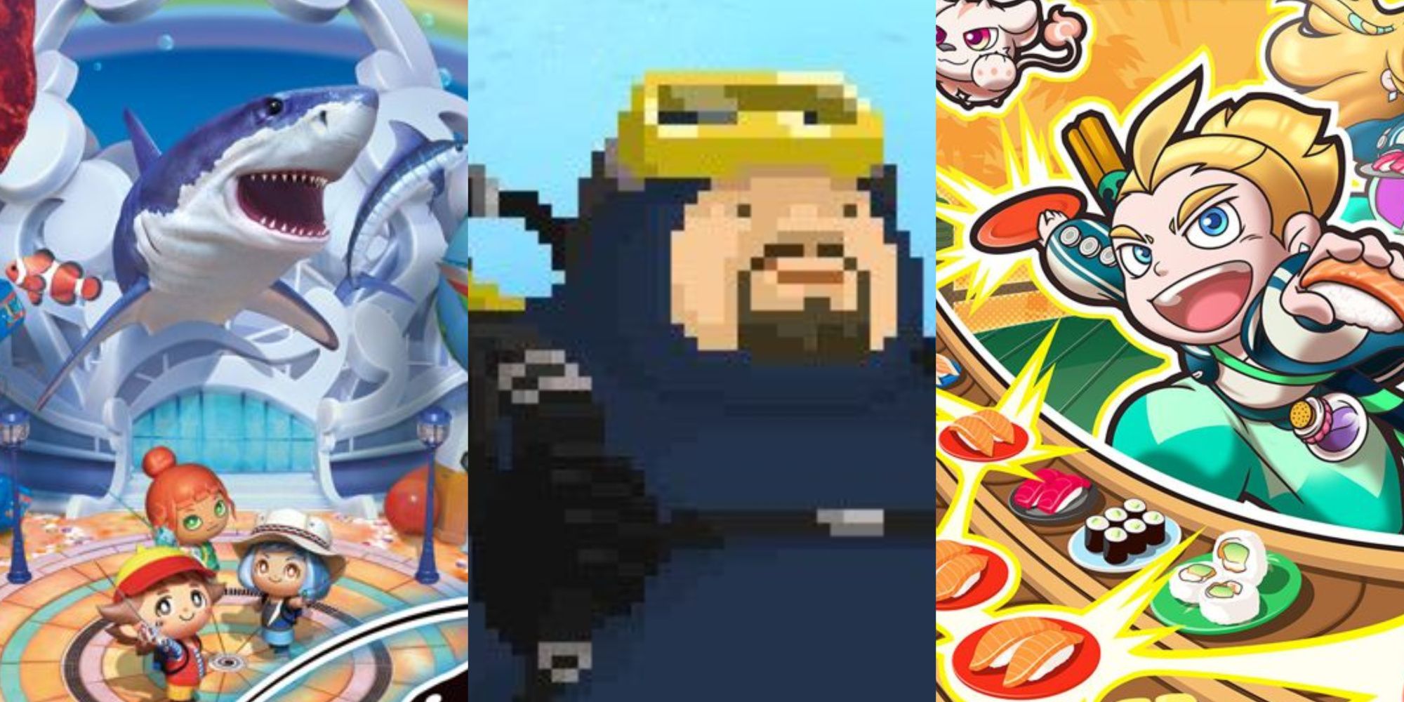 ace angler fishing spirits, dave the diver, and sushi striker cover art