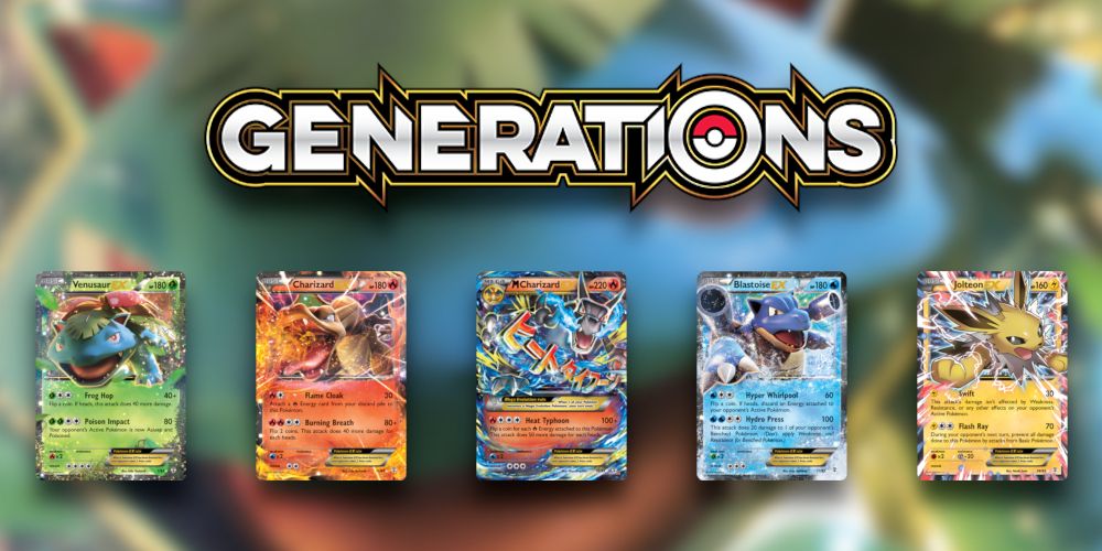 Generations TCG Set with Venusaur, Charizard, M Charizard, Blastoise, and Jolteon