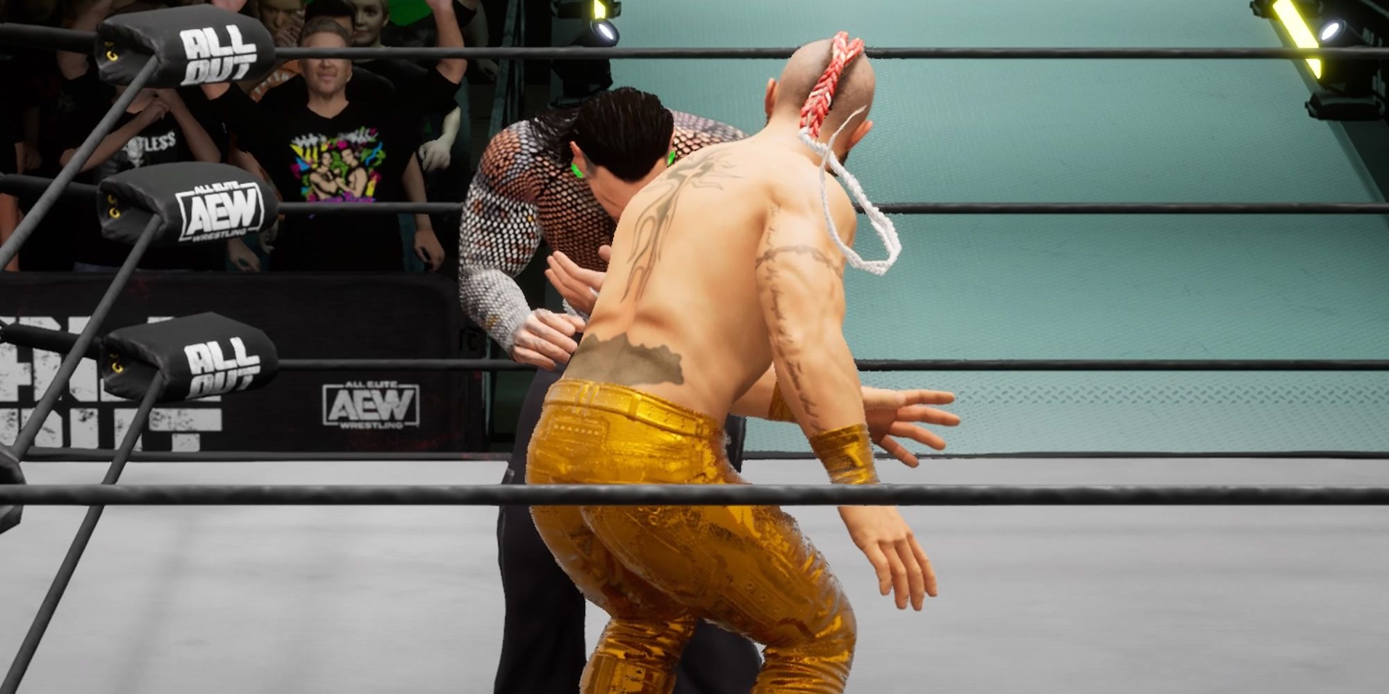 Lance Archer lands a strong strike on Jeff Hardy with the Guardbreak ability to stagger him in AEW Fight Forever.