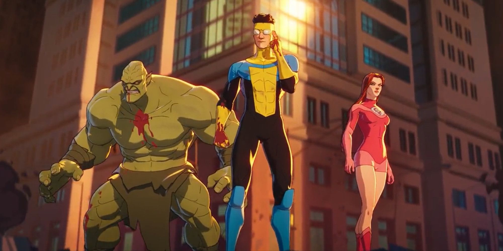 Invincible main character backed up by two other heroes